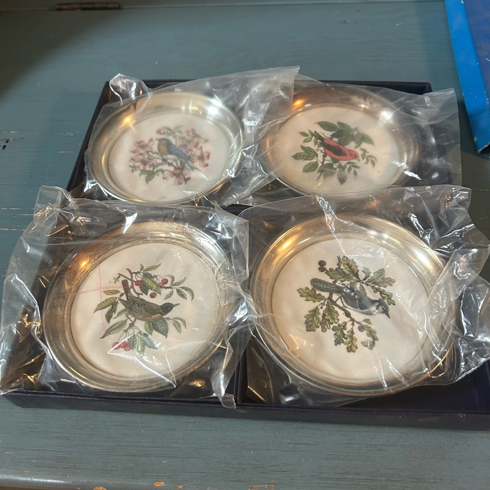 Silver Bird Illustration Coaster Set